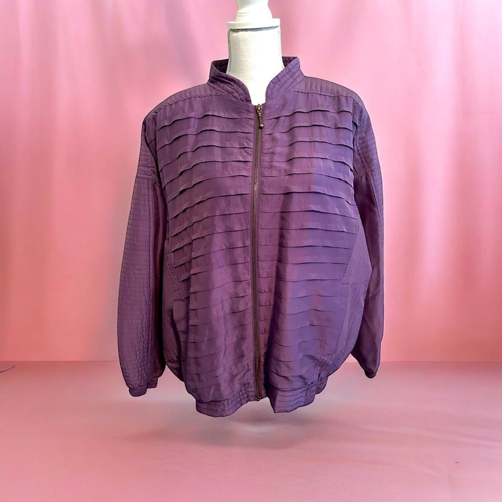 Vintage Mureli Purple Silk Zip-up Jacket - Large